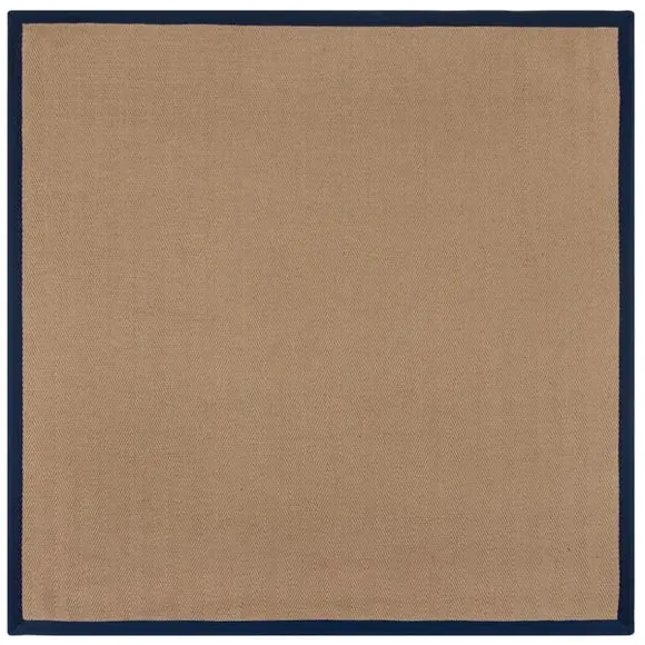 Square Rug with Herringbone Border - Navy, Jute