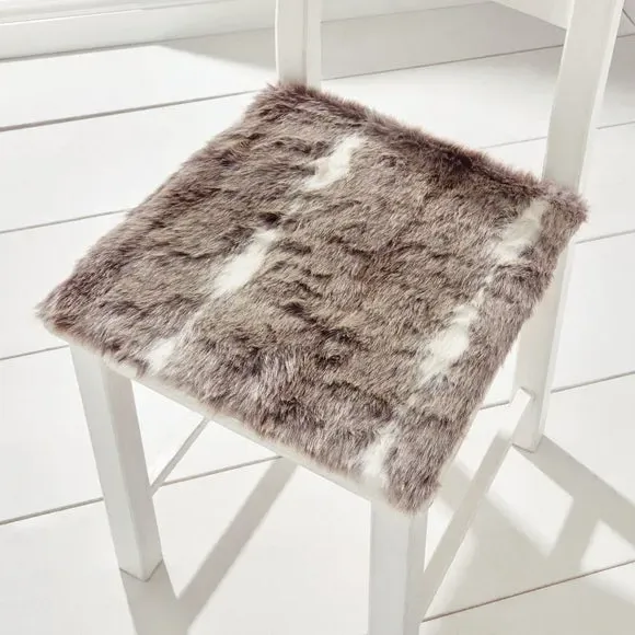 Square Seat Pad - Grey, Faux Fur image