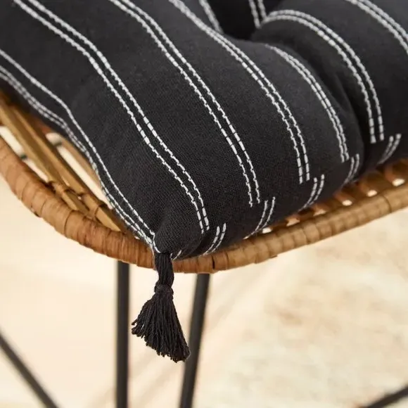 Square Seat Pad with 9-Stitch - Black, Cotton