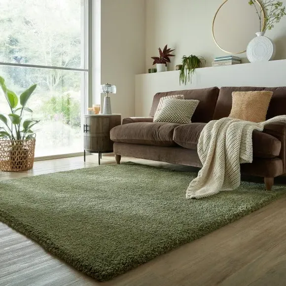 Square Shaggy Rug - Olive, Polypropylene