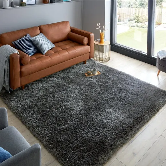 Square Shaggy Rug - Steel, Polyester