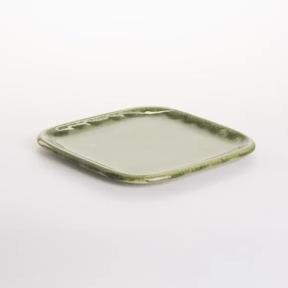 Square Side Plate - Green, Stoneware