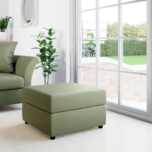 Square Storage Footstool - Dark Olive, Velvet