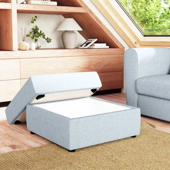 Square Storage Footstool - Denim, Fabric