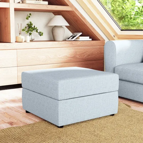 Square Storage Footstool - Denim, Fabric image