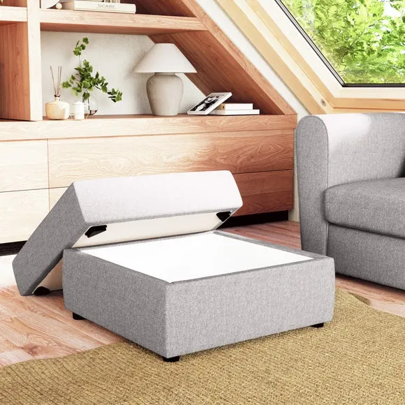 Square Storage Footstool - Grey, Fabric