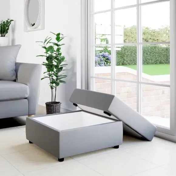 Square Storage Footstool - Grey, Velvet