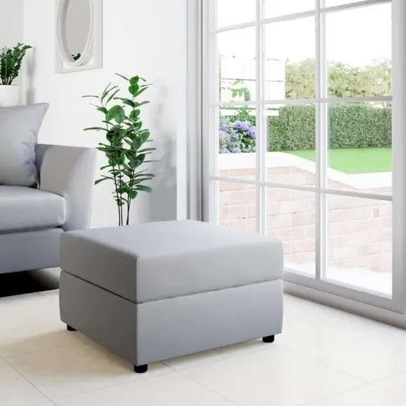 Square Storage Footstool - Grey, Velvet