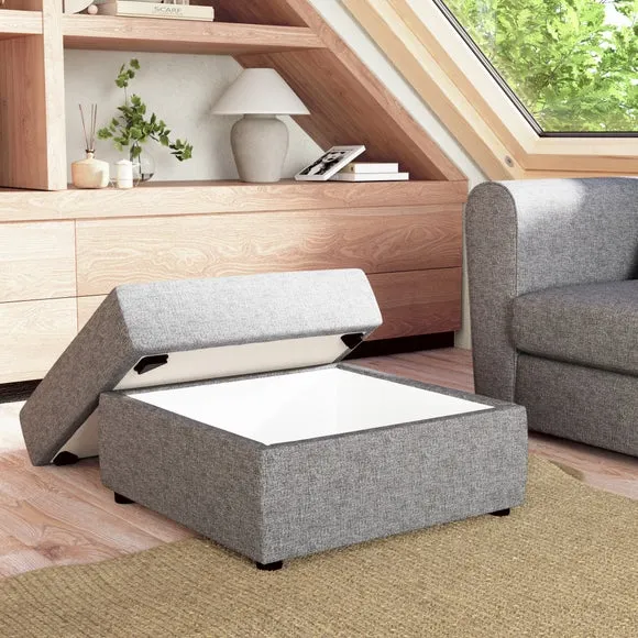 Square Storage Footstool - Grey, Woven Fabric