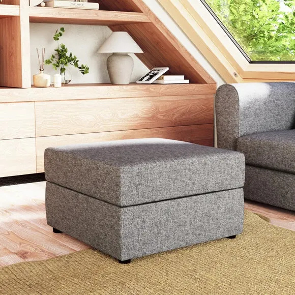 Square Storage Footstool - Grey, Woven Fabric image