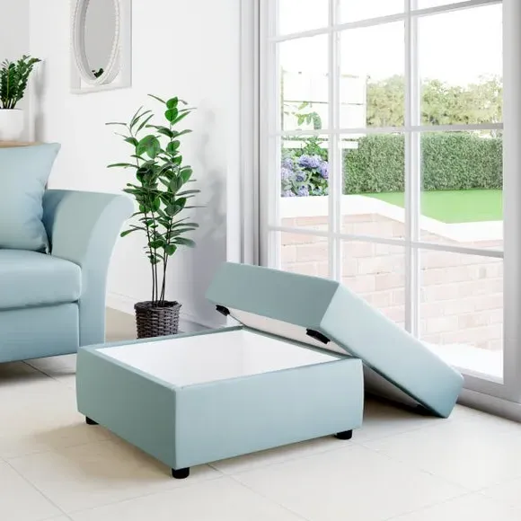 Square Storage Footstool - Mineral, Velvet