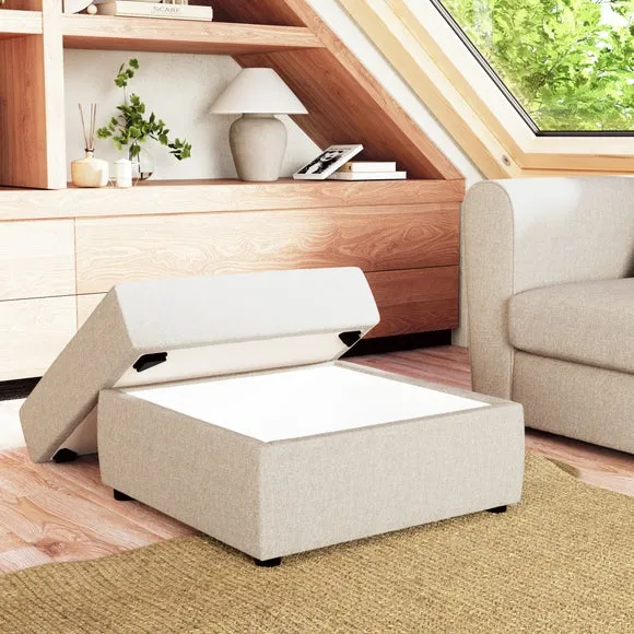 Square Storage Footstool - Natural, Fabric