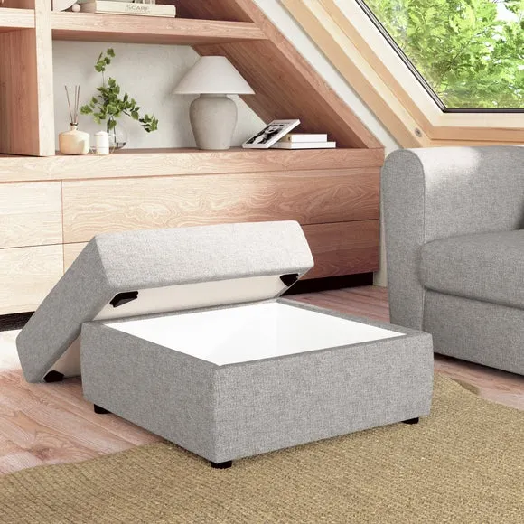 Square Storage Footstool - Natural, Woven Fabric