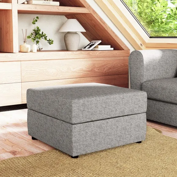 Square Storage Footstool - Natural, Woven Fabric
