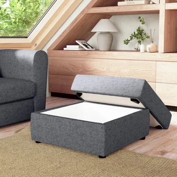 Square Storage Footstool - Navy, Woven Fabric
