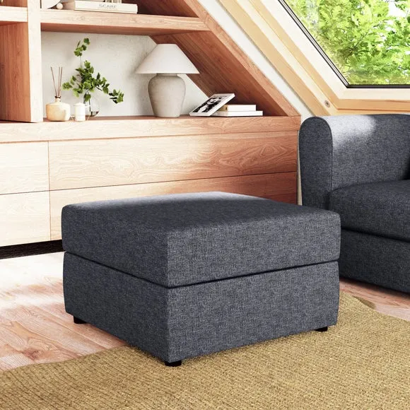 Square Storage Footstool - Navy, Woven Fabric