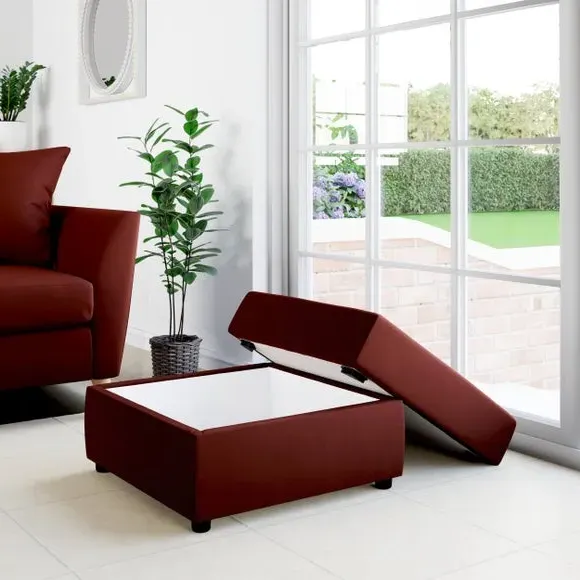 Square Storage Footstool - Orange Umber, Velvet