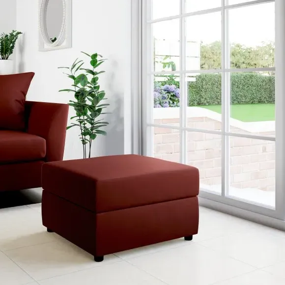 Square Storage Footstool - Orange Umber, Velvet