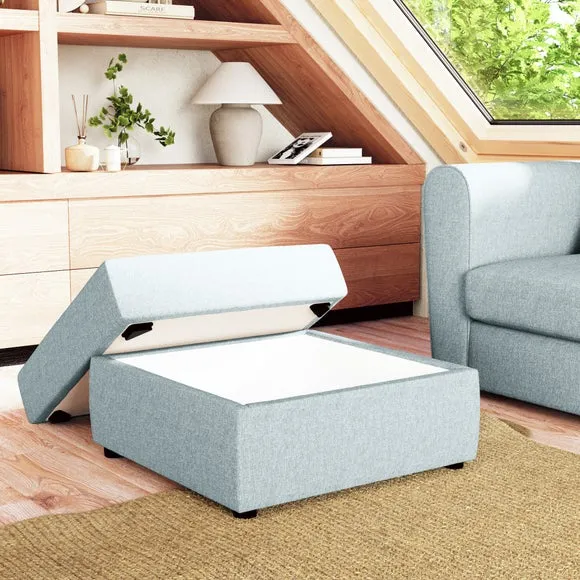Square Storage Footstool - Soft Blue, Fabric