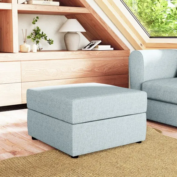 Square Storage Footstool - Soft Blue, Fabric
