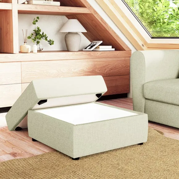Square Storage Footstool - Soft Green, Fabric