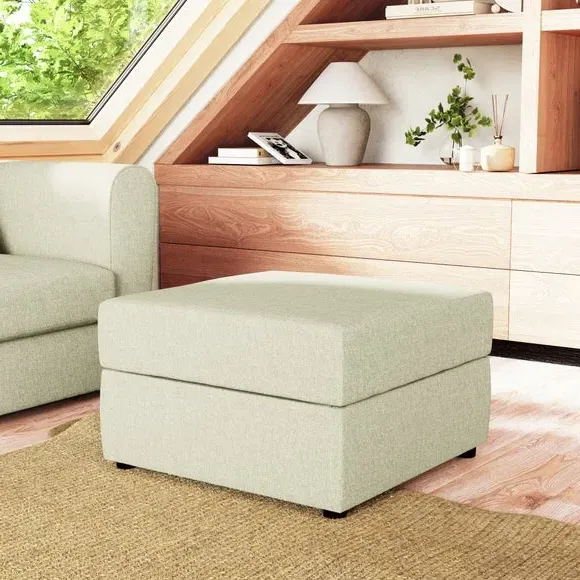 Square Storage Footstool - Soft Green, Fabric