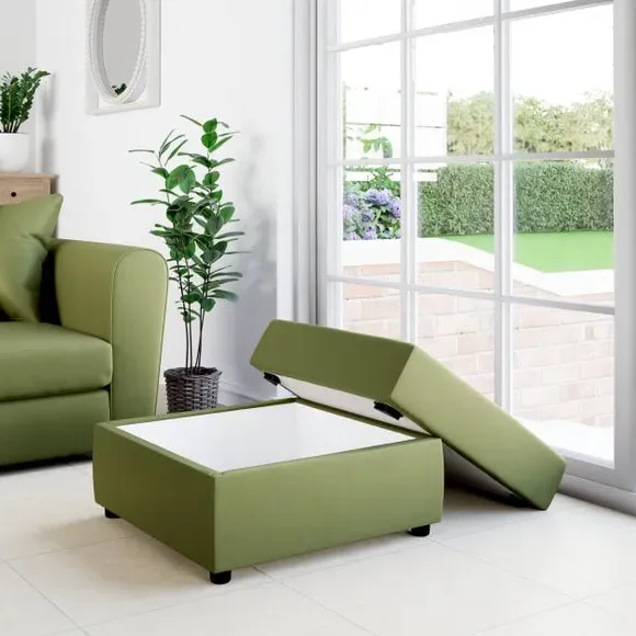 Square Storage Footstool - Soft Olive, Velvet