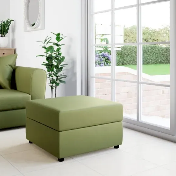 Square Storage Footstool - Soft Olive, Velvet
