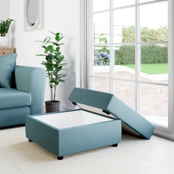 Square Storage Footstool - Teal, Velvet
