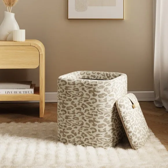 Square Storage Footstool with Tray - Leopard Print