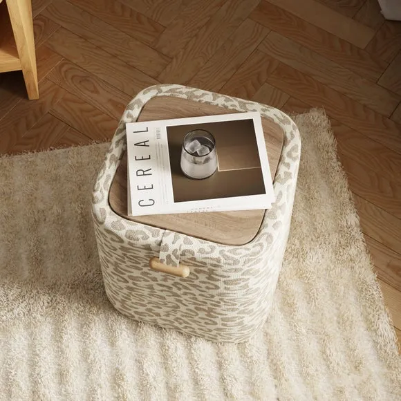 Square Storage Footstool with Tray - Leopard Print