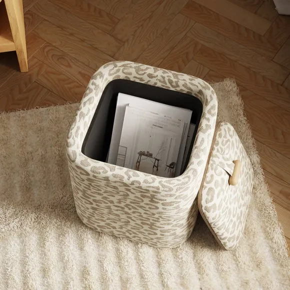 Square Storage Footstool with Tray - Leopard Print