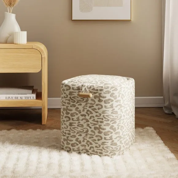 Square Storage Footstool with Tray - Leopard Print