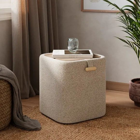Square Storage Footstool with Tray - Natural, Boucle