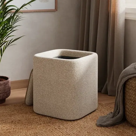 Square Storage Footstool with Tray - Natural, Boucle