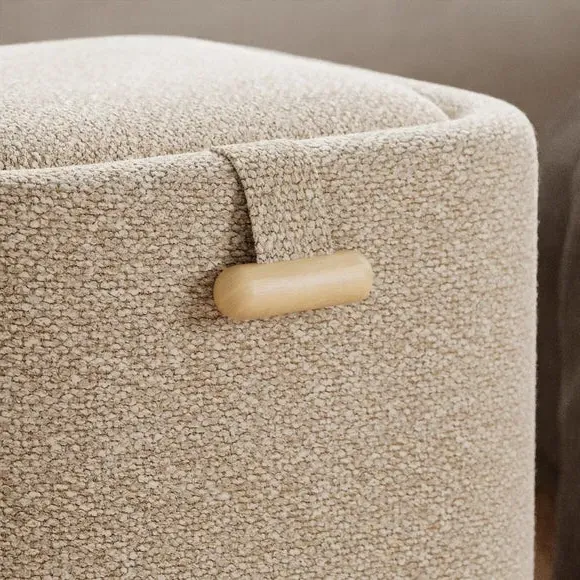 Square Storage Footstool with Tray - Natural, Boucle