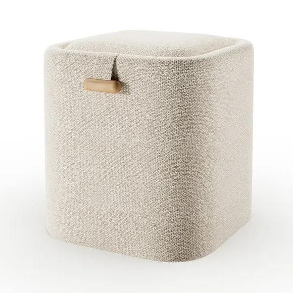Square Storage Footstool with Tray - Natural, Boucle