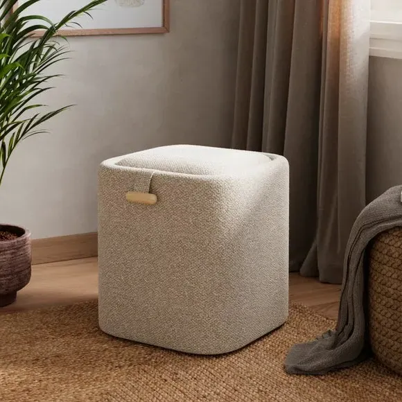 Square Storage Footstool with Tray - Natural, Boucle image