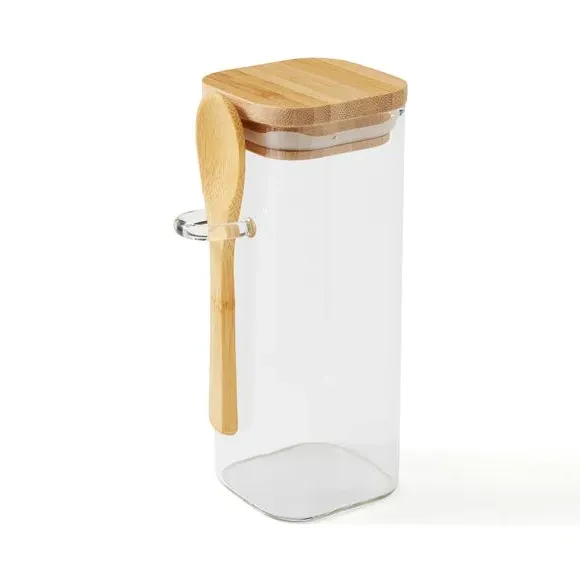 Square Storage Jar with Spoon - Clear, Glass