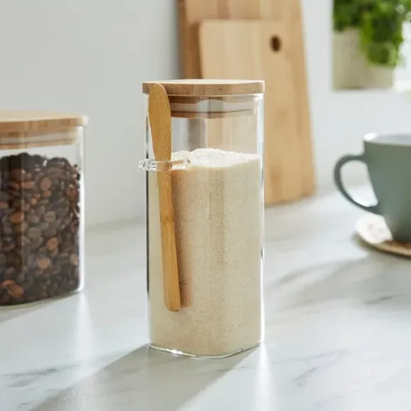 Square Storage Jar with Spoon - Clear, Glass image