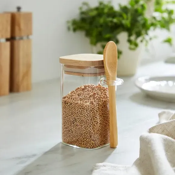 Square Storage Jar with Spoon - Clear, Glass image