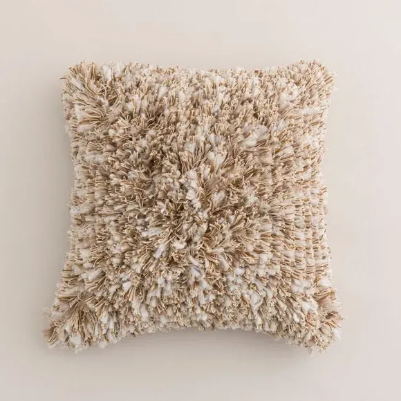 Square Textured Cushion - Biscuit, Cotton