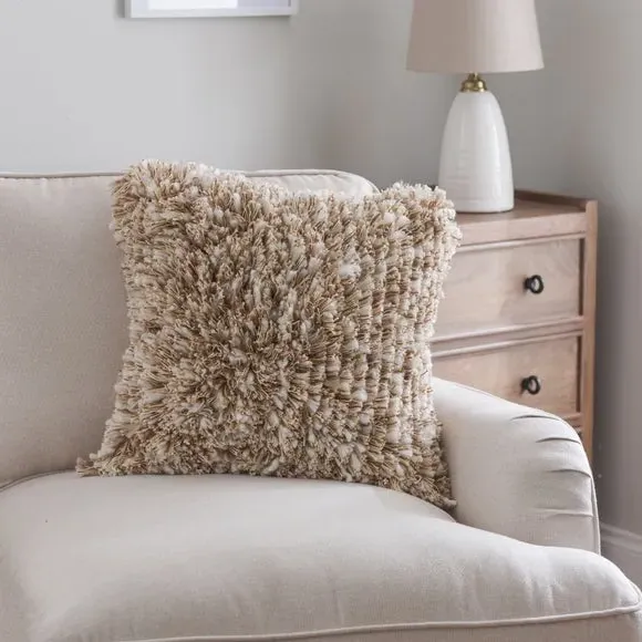 Square Textured Cushion - Biscuit, Cotton