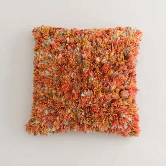 Square Textured Cushion - Orange, Cotton