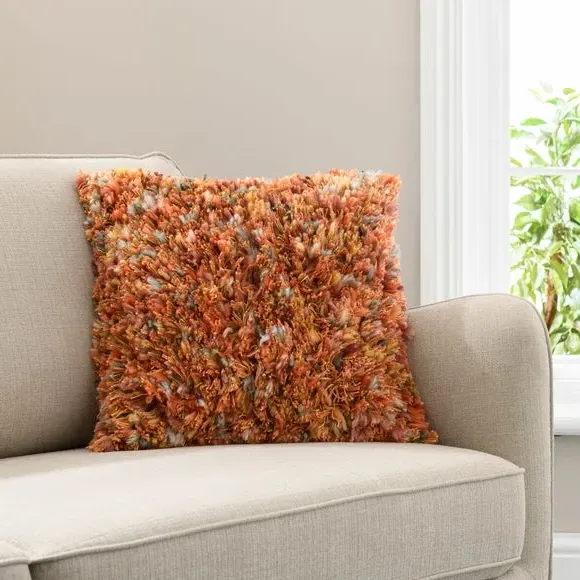 Square Textured Cushion - Orange, Cotton