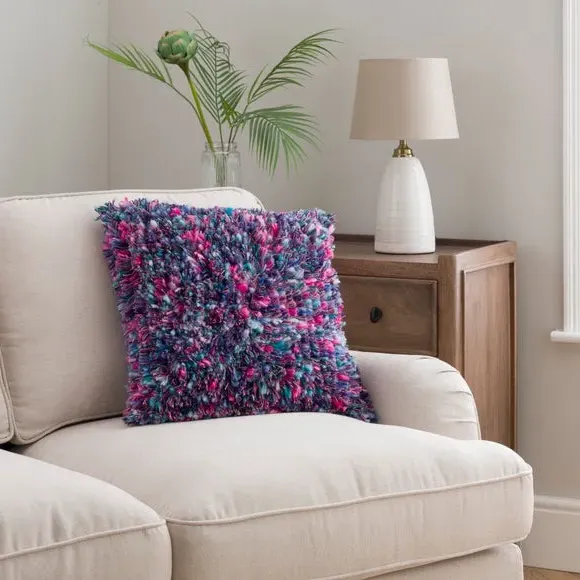 Square Textured Cushion - Purple, Cotton