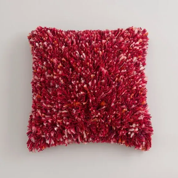 Square Textured Cushion - Red, Cotton