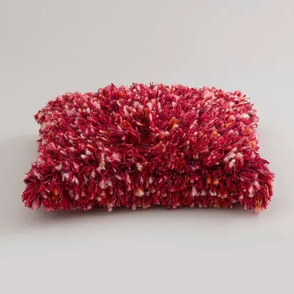 Square Textured Cushion - Red, Cotton