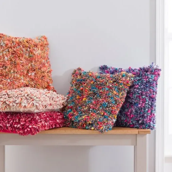 Square Textured Cushion - Red, Cotton