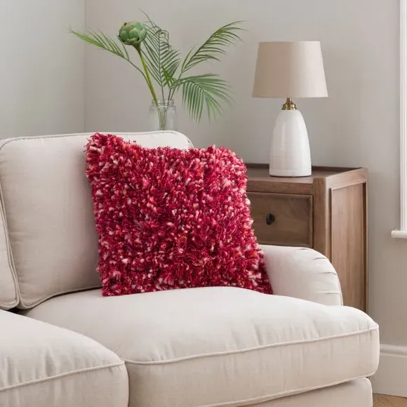 Square Textured Cushion - Red, Cotton